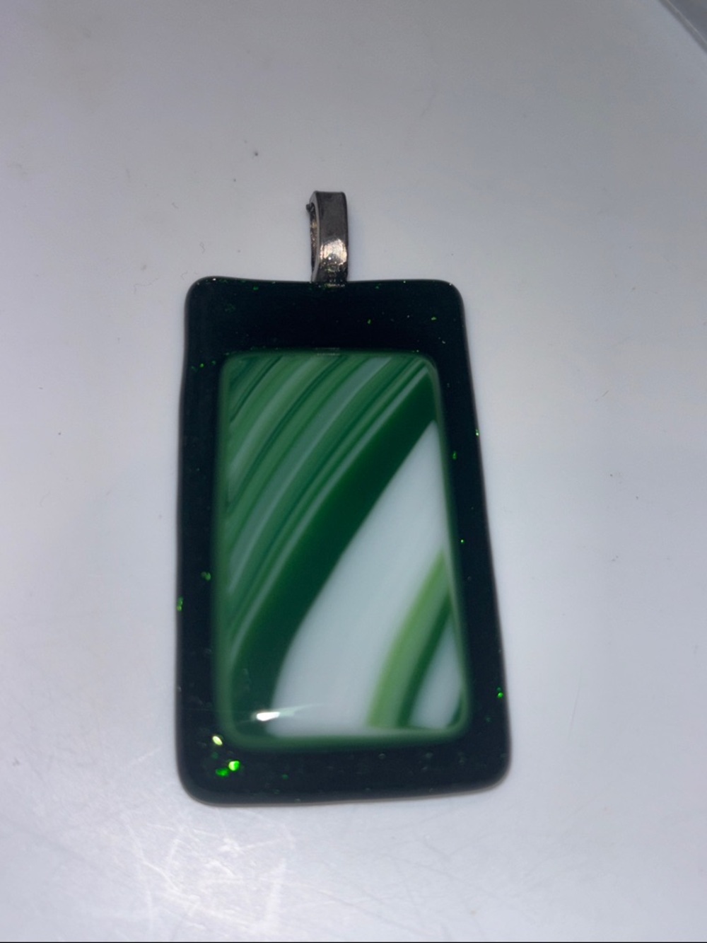 Green Striped Glass Pendant Necklace - Unbranded